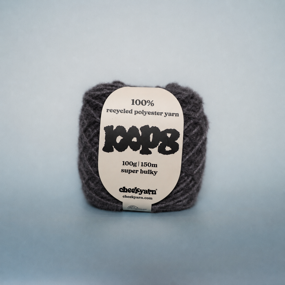 scaffold grey super chunky recycled yarn, 100g ball of loop 8 by cheekyarn