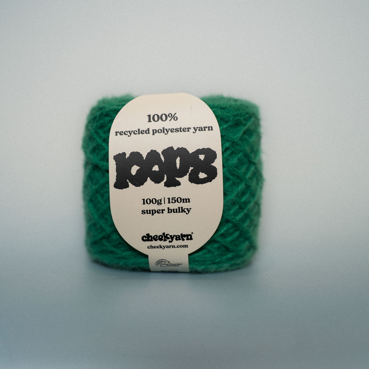 spinach kick super chunky recycled yarn, 100g ball of loop 8 by cheekyarn