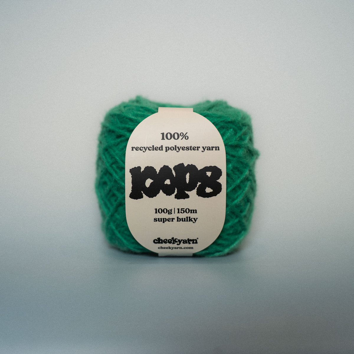 park grass super chunky recycled yarn, 100g ball of loop 8 by cheekyarn