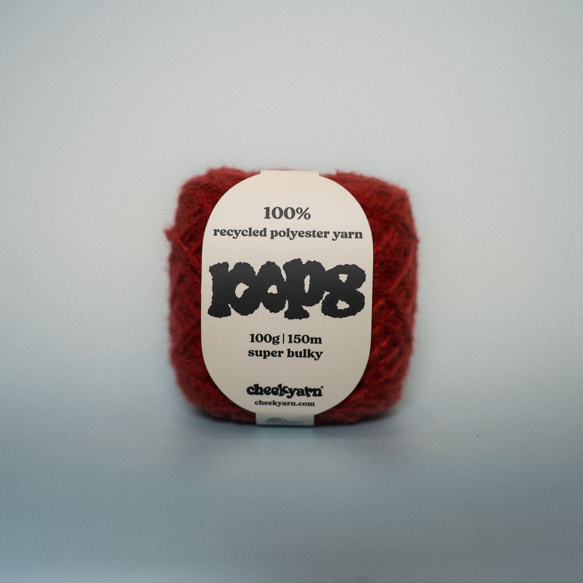 bus lane red super chunky recycled yarn, 100g ball of loop 8 by cheekyarn
