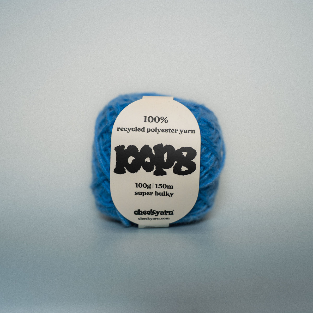 postcode blue super chunky recycled yarn, 100g ball of loop 8 by cheekyarn