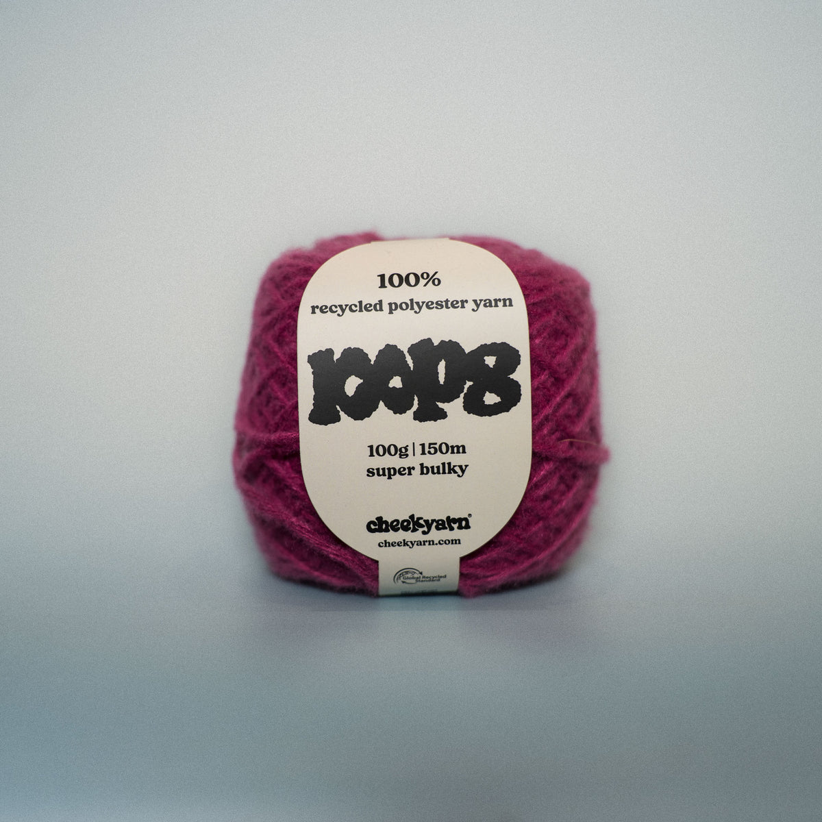 plum punch super chunky recycled yarn, 100g ball of loop 8 by cheekyarn
