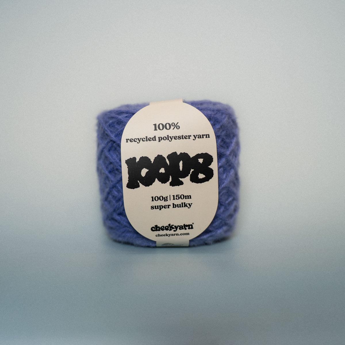 periwinkle panic super chunky recycled yarn, 100g ball of loop 8 by cheekyarn