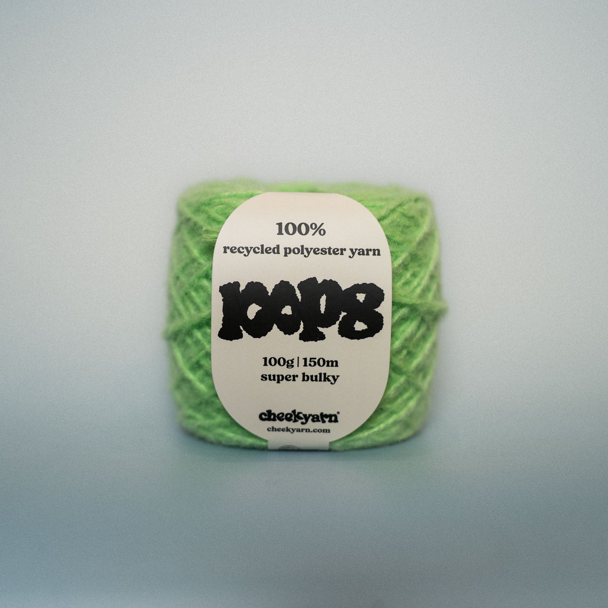 pistachio goo super chunky recycled yarn, 100g ball of loop 8 by cheekyarn