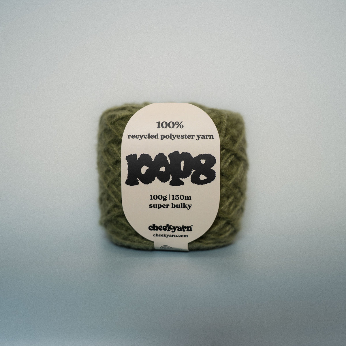 mouldy moss super chunky recycled yarn, 100g ball of loop 8 by cheekyarn
