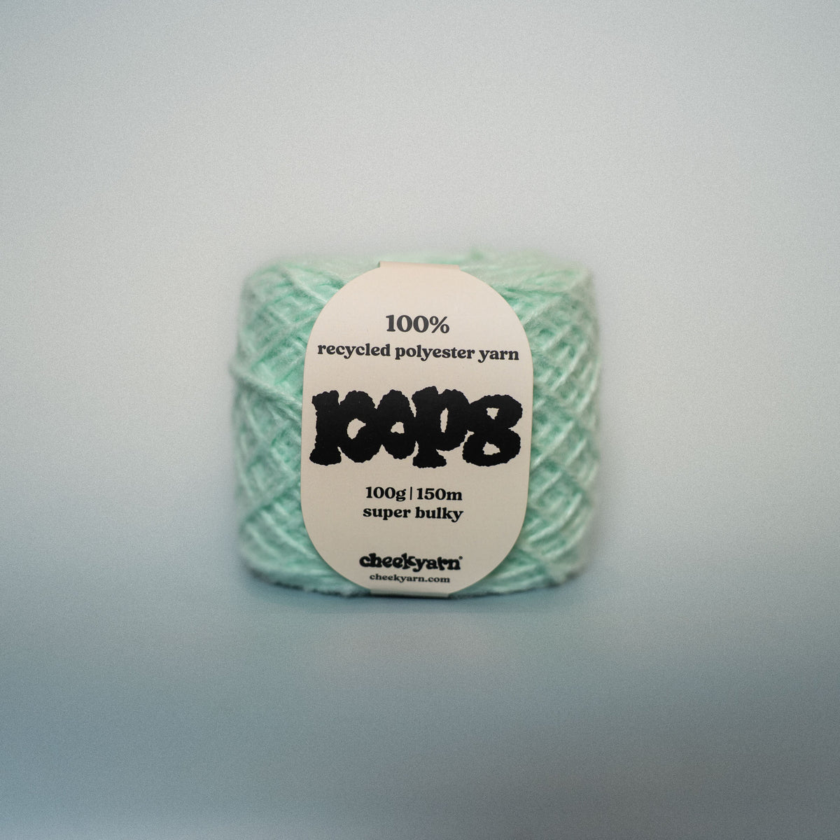 toothpaste mint super chunky recycled yarn, 100g ball of loop 8 by cheekyarn