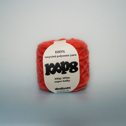 bus stop ketchup super chunky recycled yarn, 100g ball of loop 8 by cheekyarn