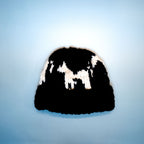black ennis beanie with white horse motif